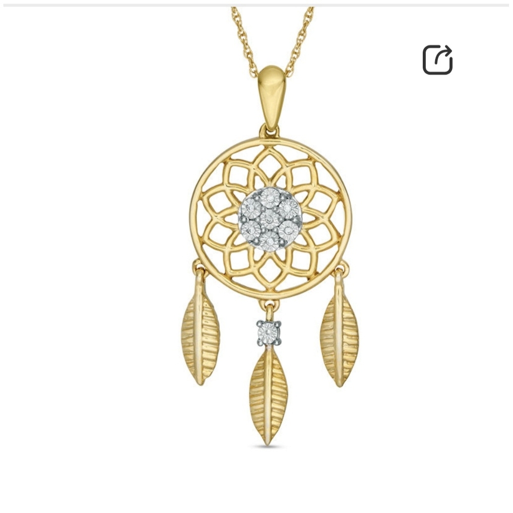 NWT Gold and Silver Dreamcatcher Necklace with Filigree and Crystals
